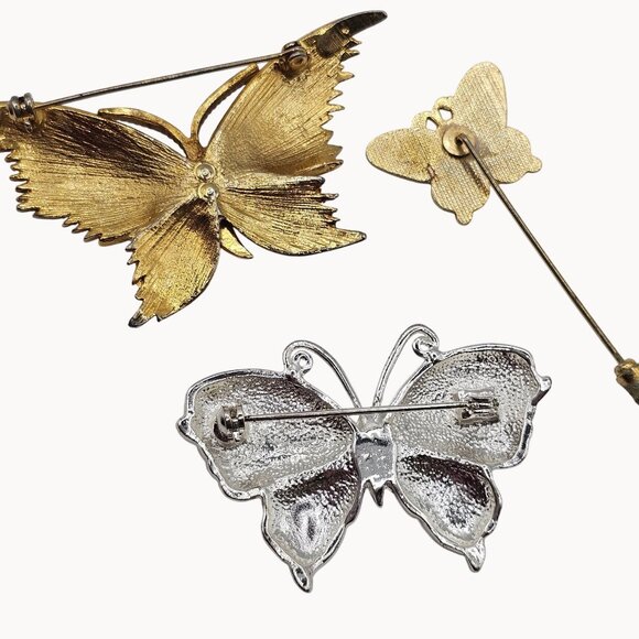 VTG Brooch 3PC Set Butterflies Spring Fairycore Whimsy Cute Floral Cottage Pins - Picture 8 of 11